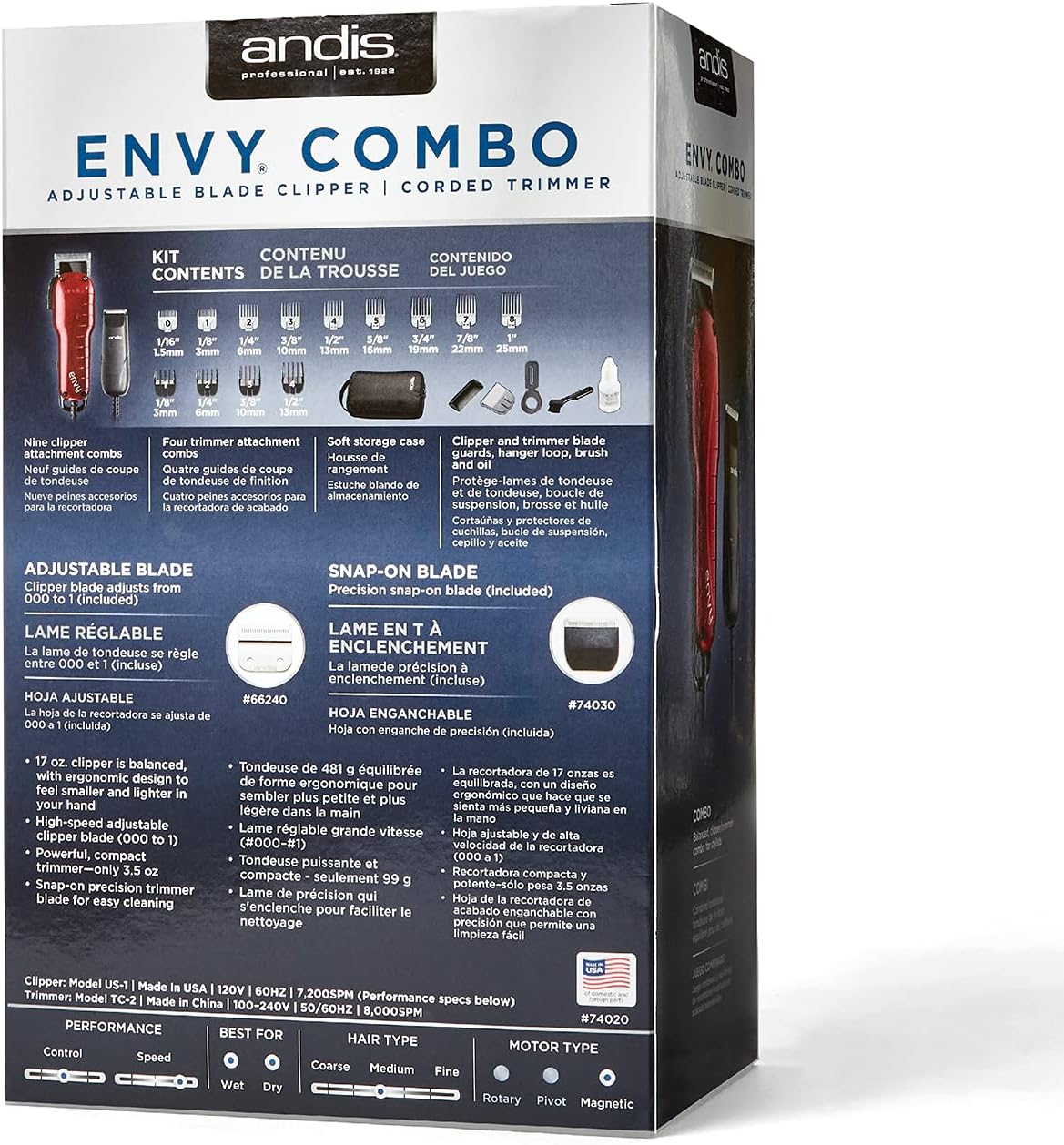 Andis Envy Combo - Adjustable Blade Clipper & Corded Trimmer #74020